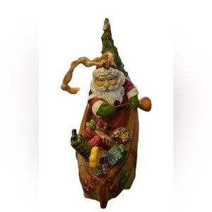 Resin Santa Claus in Canoe Christmas Ornament; Souvenir Of Keweenaw Peninsula